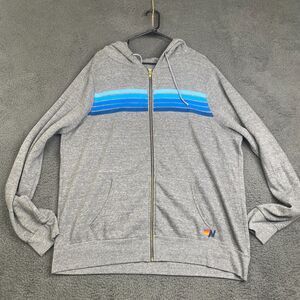 Aviator Nation Gray Hoodie with Blue Stripes